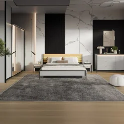 Comò 136x91h cm 1 anta 3 cassetti con LED grigio nero Luna