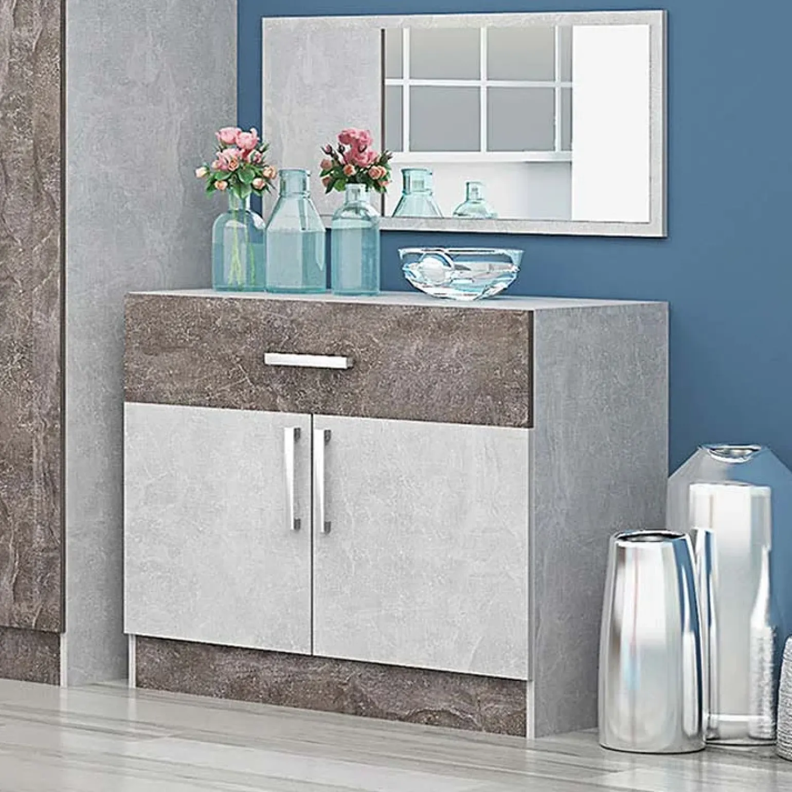 Comò 80x73h cm 2 ante 1 cassetto moderno cemento ossido Gorizia