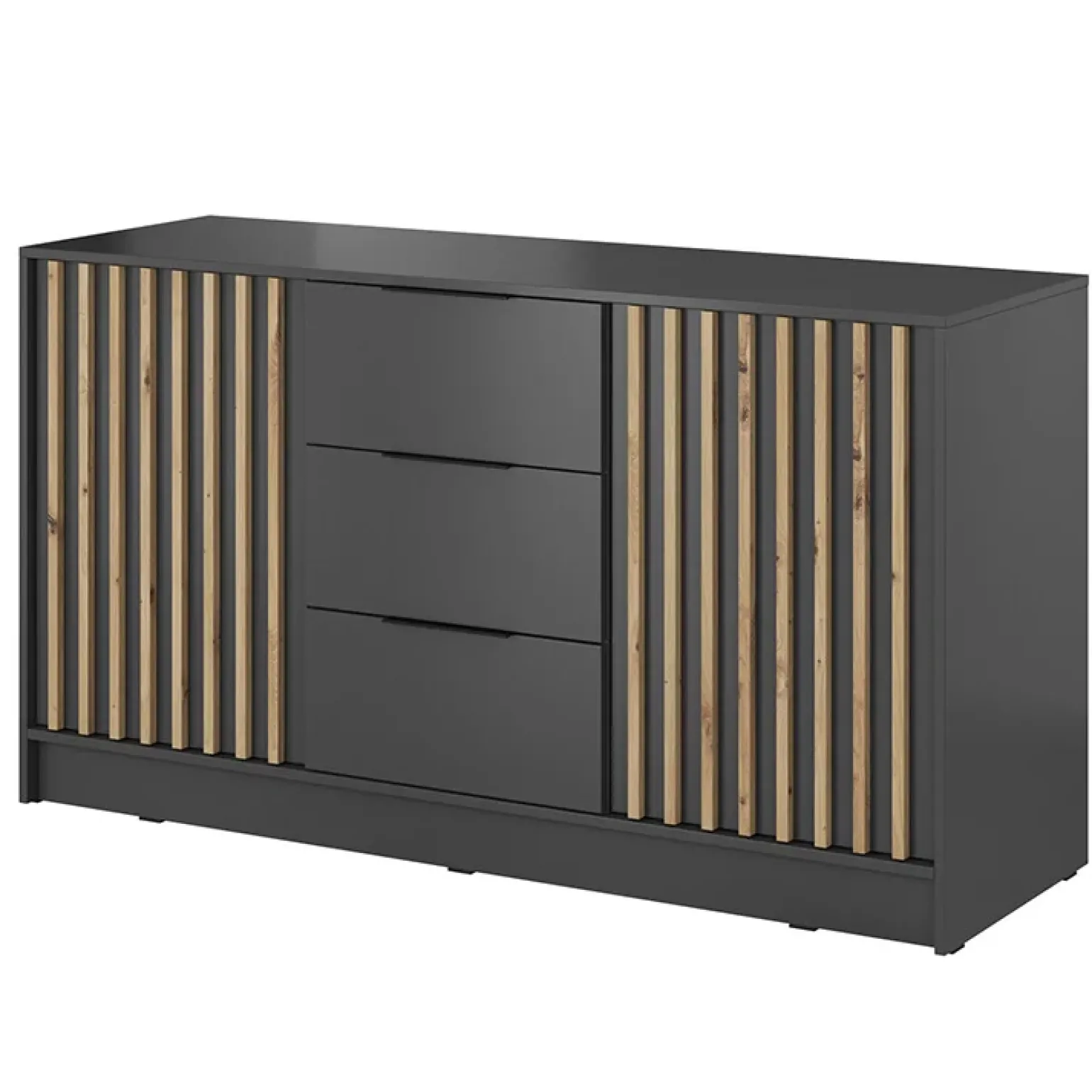 Comò 155x86h cm 2 ante con cassetti moderno antracite quercia Miller