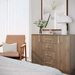 Comò 100x91h cm 2 ante con cassetti moderno noce Marian