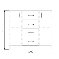 Comò 100x91h cm 2 ante con cassetti moderno noce Marian