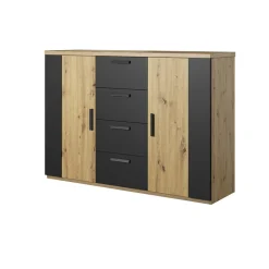 Comò 132x94h cm 2 ante con cassetti rovere nero Vulcano