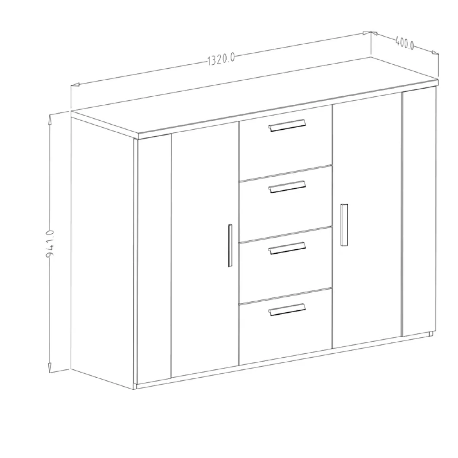 Comò 132x94h cm 2 ante con cassetti rovere nero Vulcano