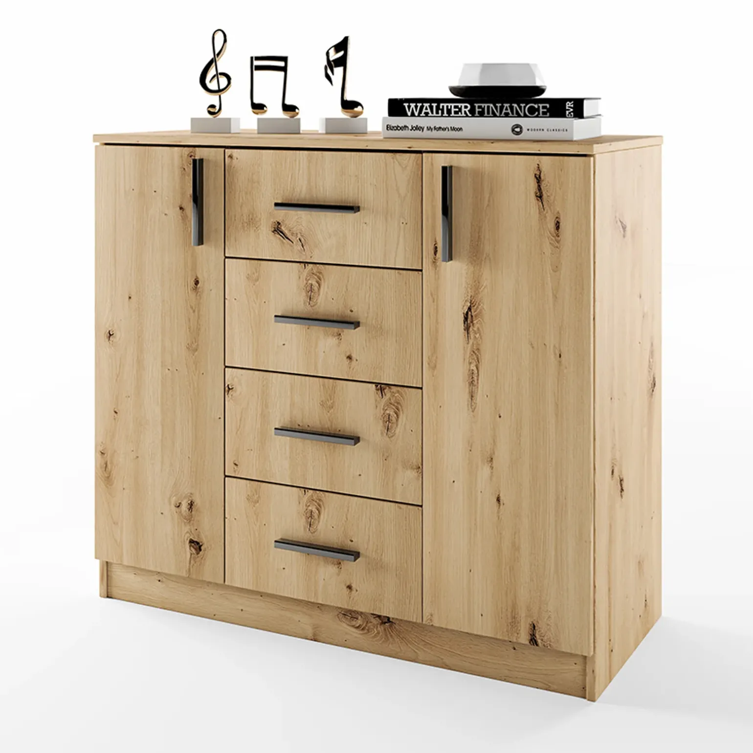Comò 100x91h cm 2 ante con cassetti moderno rovere rustico Marian
