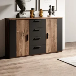 Comò 132x94h cm 2 ante con cassetti quercia scuro nero Vulcano