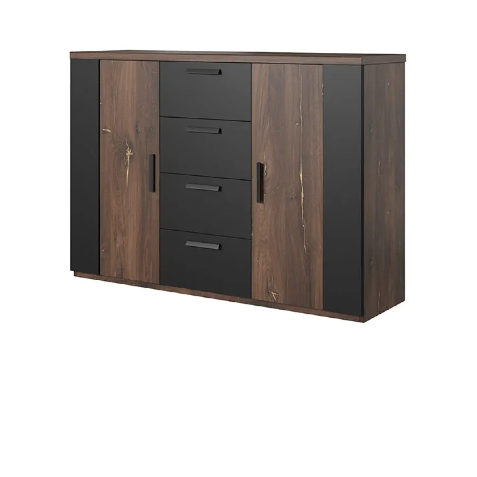 Comò 132x94h cm 2 ante con cassetti quercia scuro nero Vulcano