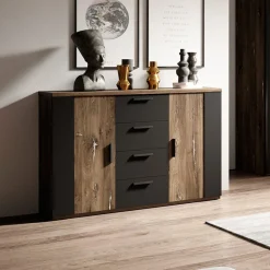 Comò 132x94h cm 2 ante con cassetti rovere scuro nero Vulcano