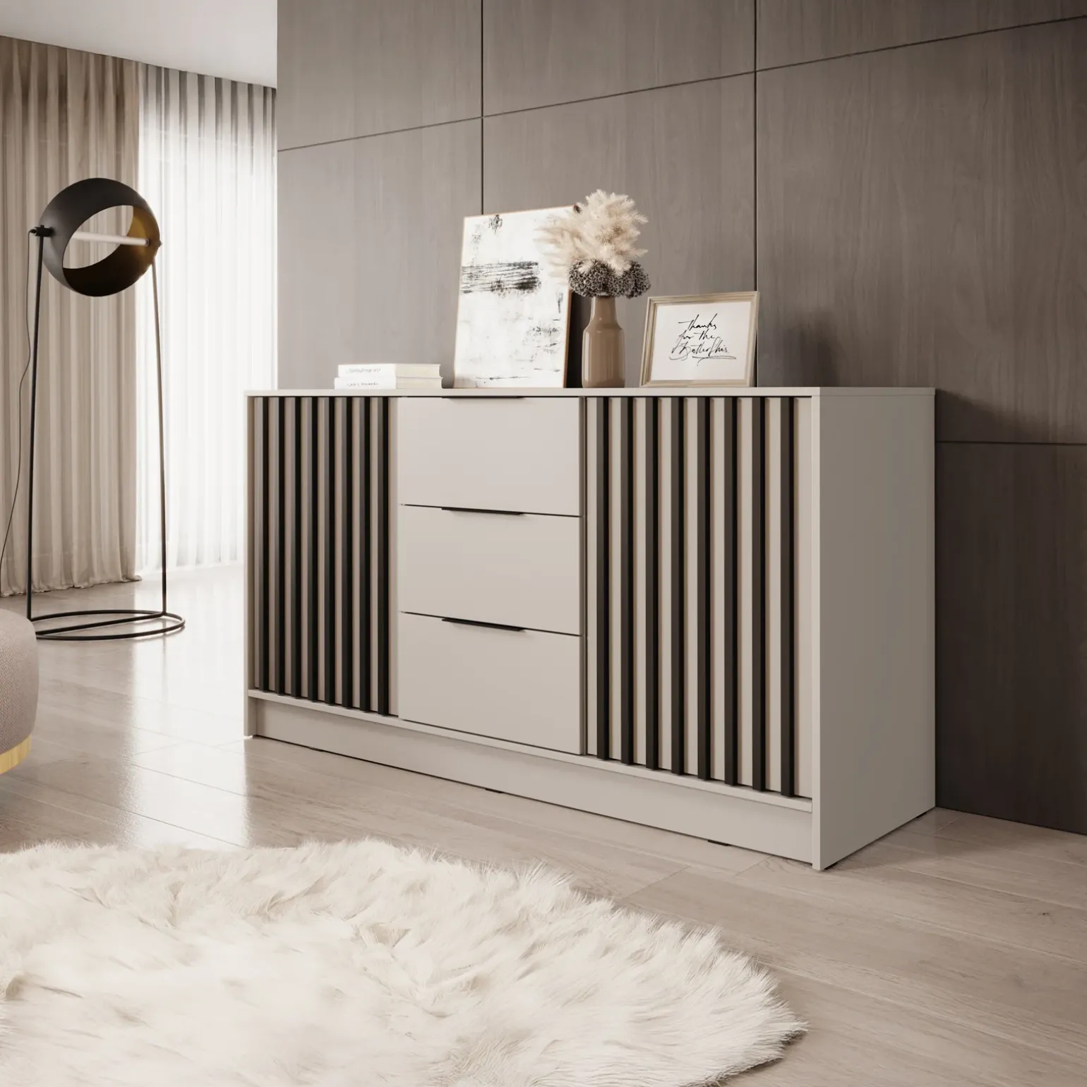 Comò 155x86h cm 2 ante con cassetti moderno beige cashmere Miller
