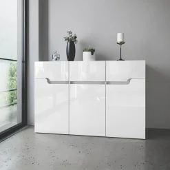 Comò 120x81h cm 3 ante moderno bianco lucido Twilight