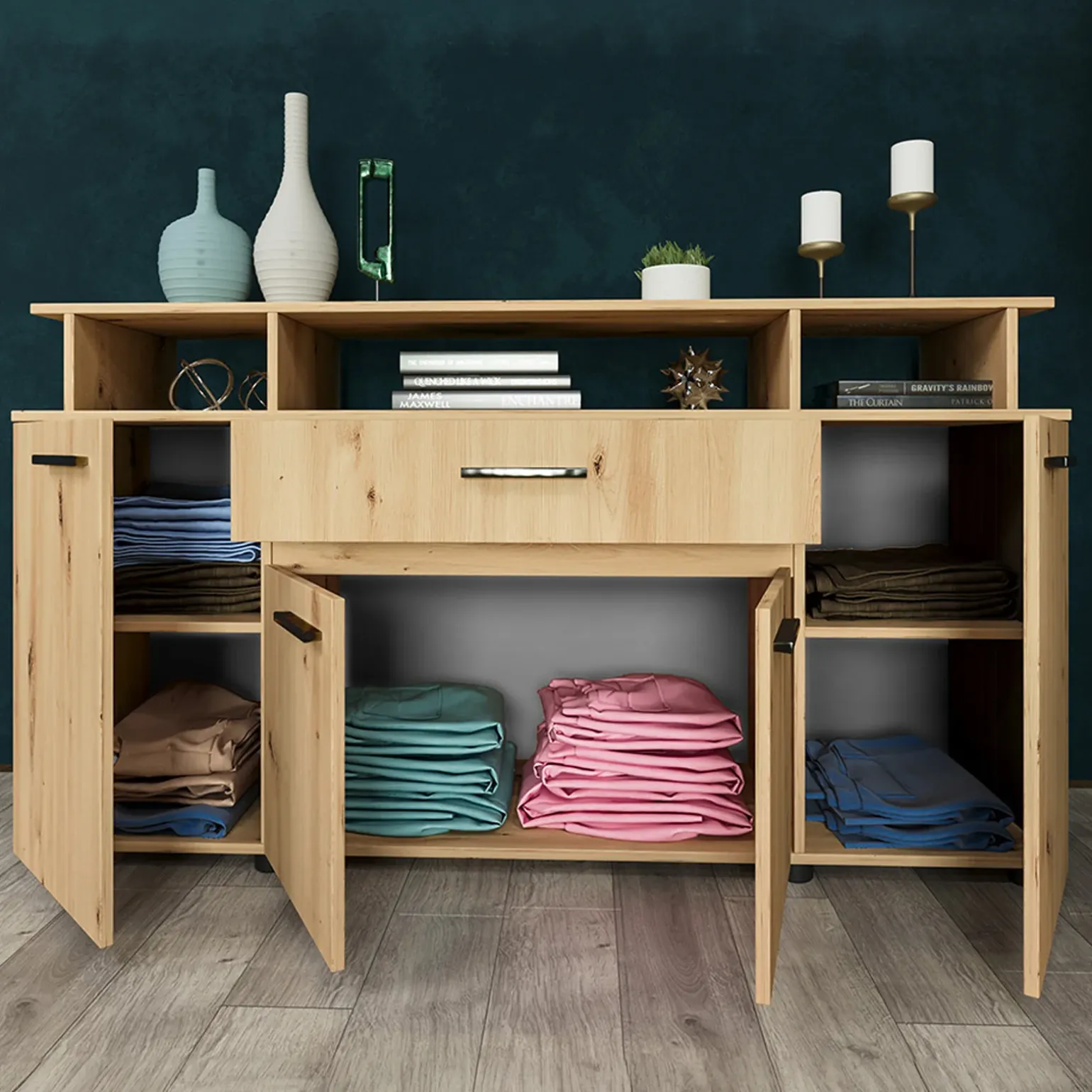 Comò 154x85h cm 4 ante moderno in rovere rustico Pippo