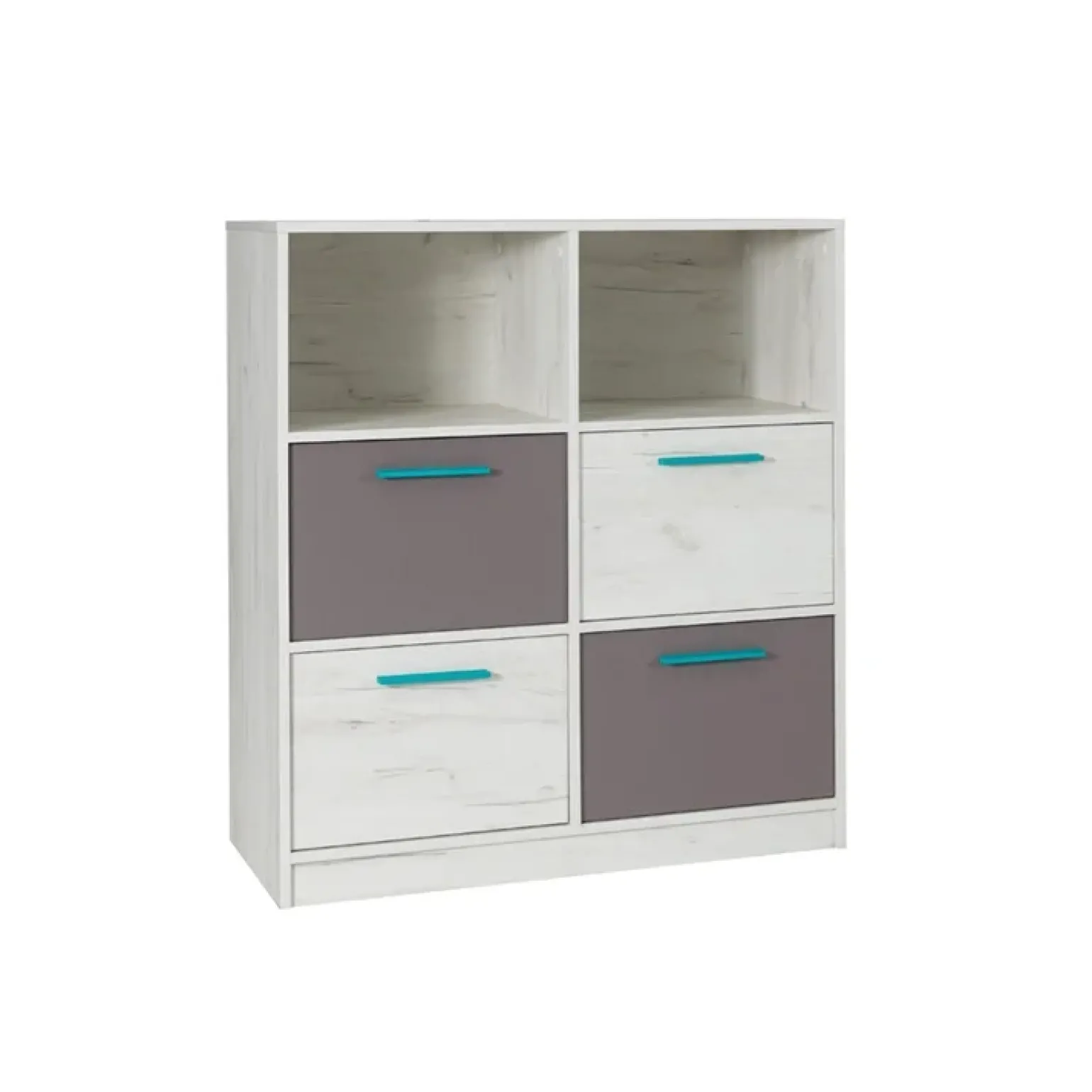 Comò 97x86h cm 4 cassetti cameretta bianco pino grigio blu Maya Gihome®