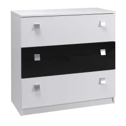 Comò 92x88h cm 3 cassetti moderno bianco nero Jenny