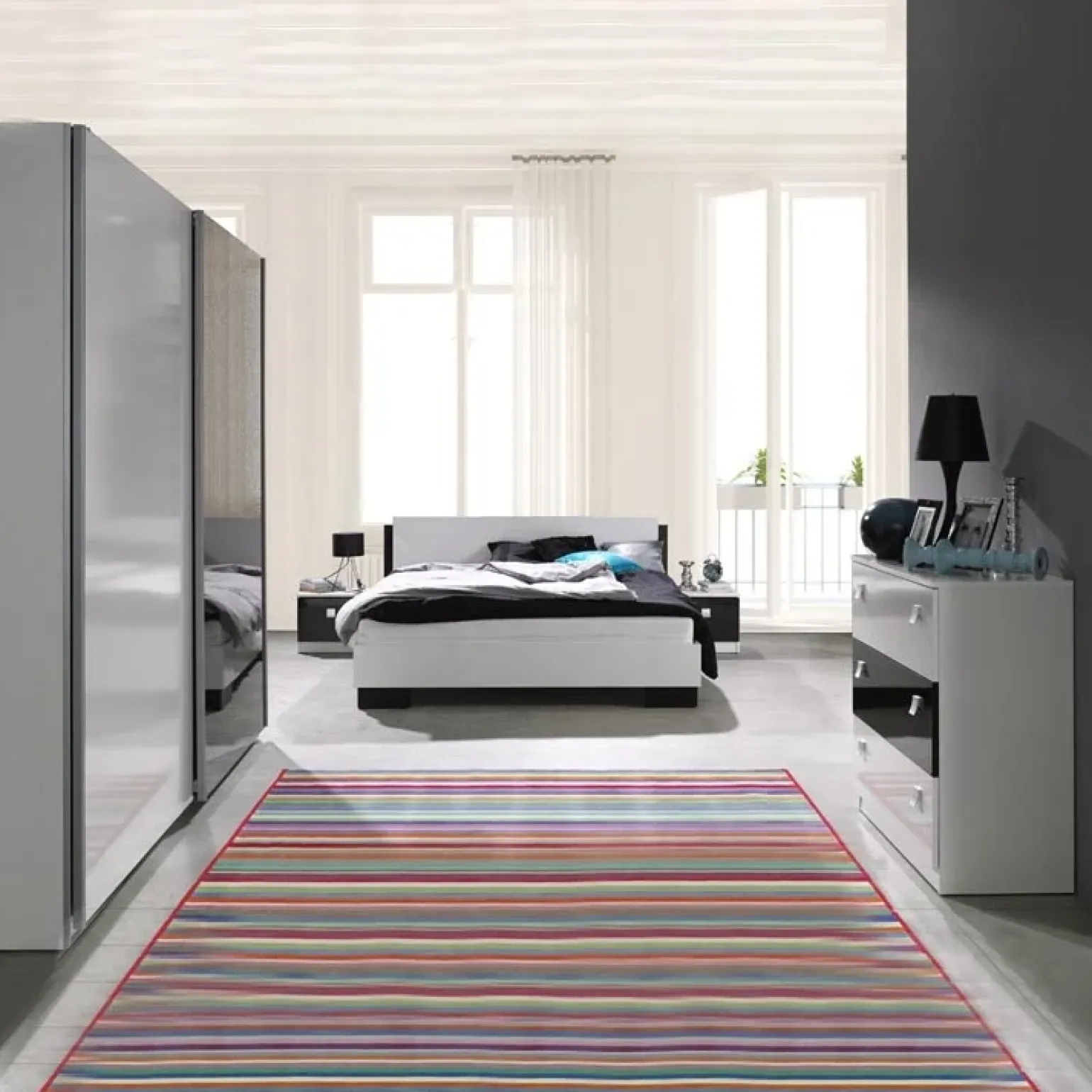 Comò 92x88h cm 3 cassetti moderno bianco nero Jenny