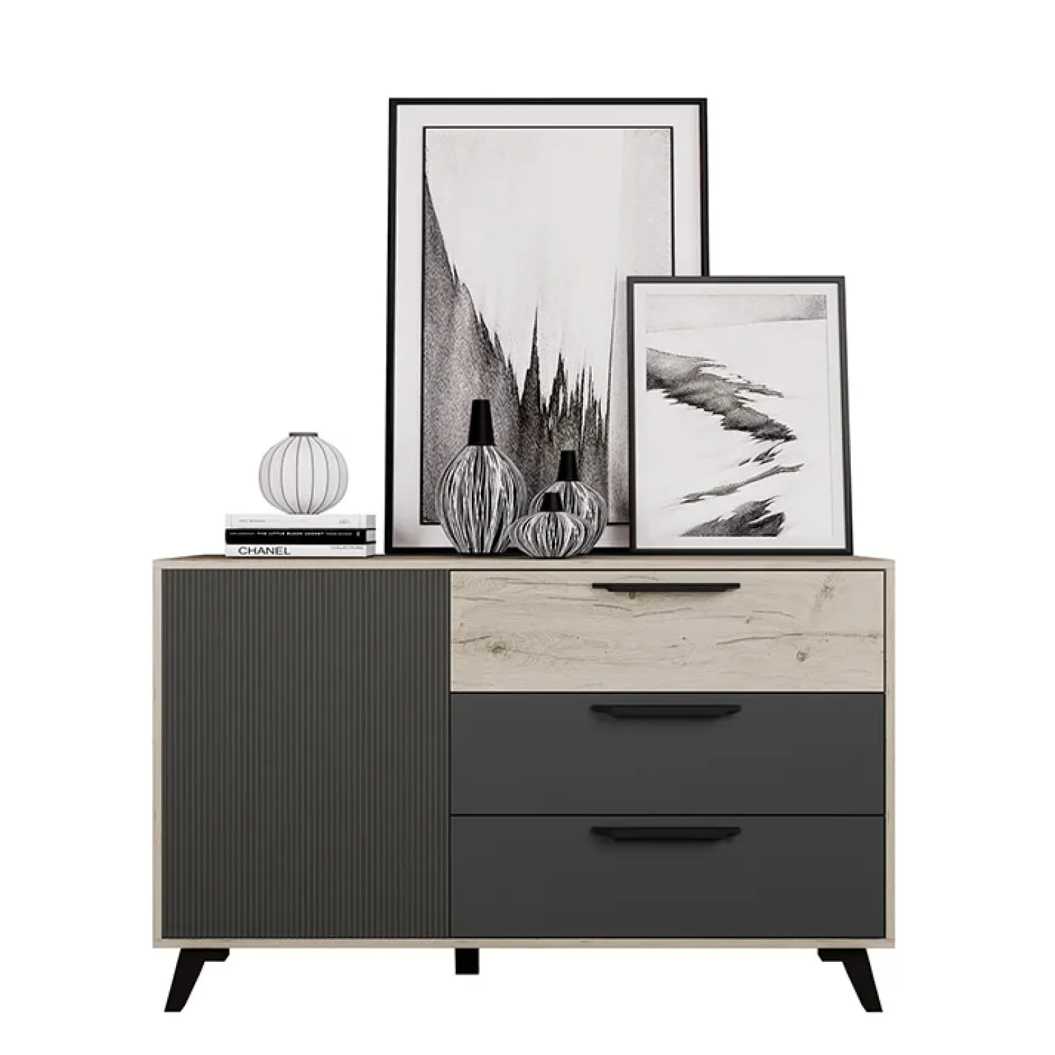 Comò 130x80h cm 3 cassetti moderno rovere antracite opaco Urbino