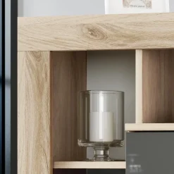 Comò 120x90h cm 3 cassetti moderno rovere antracite lucido Senna