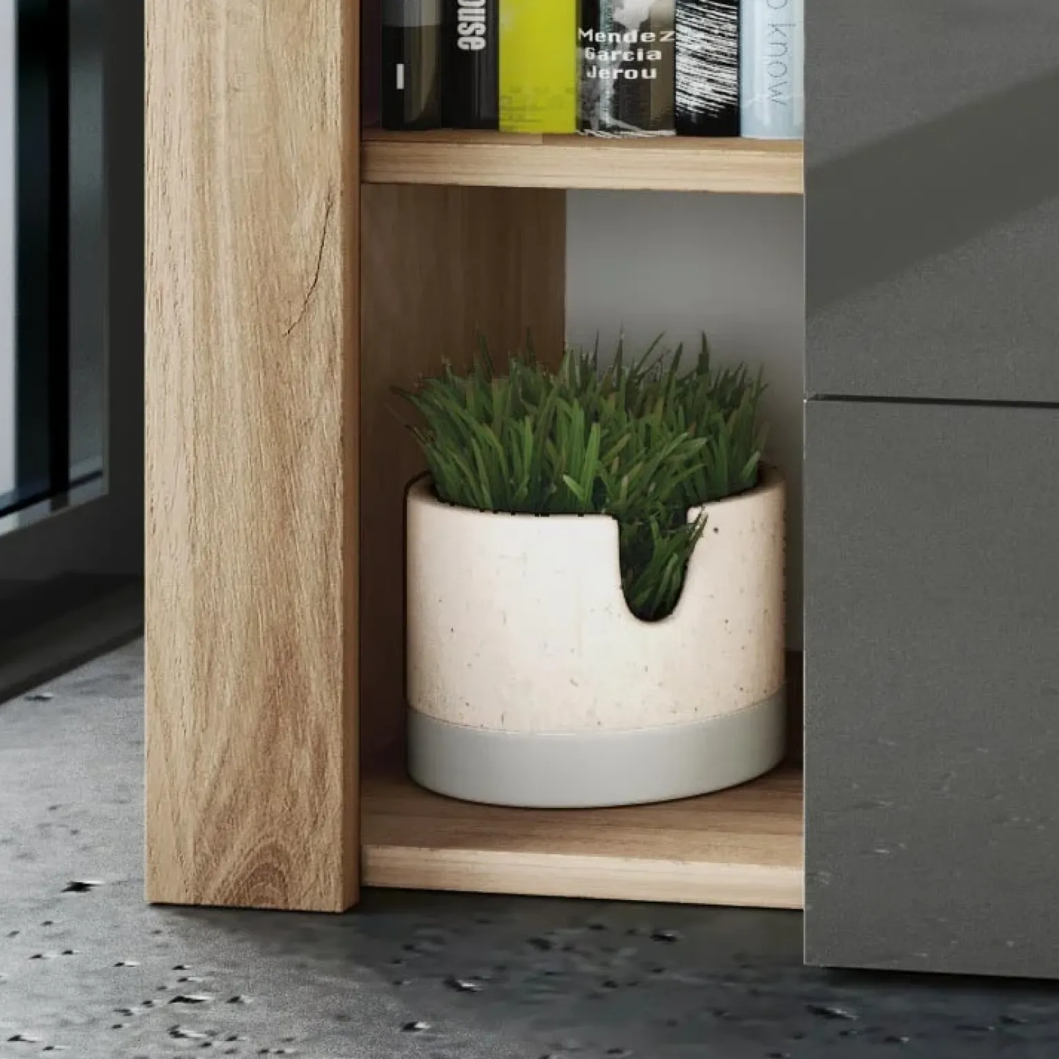 Comò 120x90h cm 3 cassetti moderno rovere antracite lucido Senna
