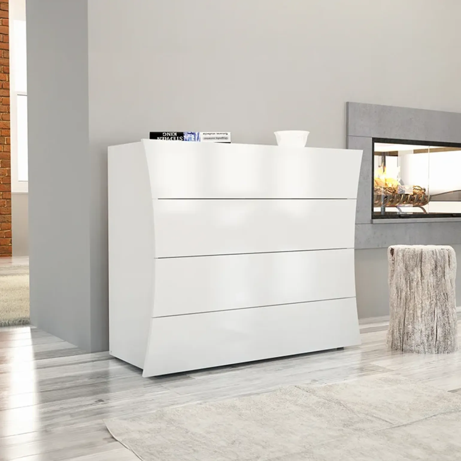 Comò 98x82h cm 4 cassetti moderno bianco lucido Neve