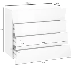 Comò 98x82h cm 4 cassetti moderno bianco lucido Neve