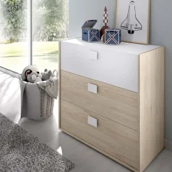Comò 81x81h cm 3 cassetti moderno rovere bianco Cairo