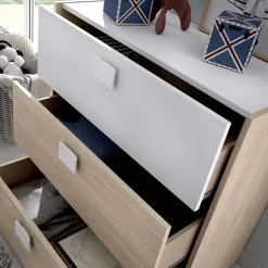 Comò 81x81h cm 3 cassetti moderno rovere bianco Cairo
