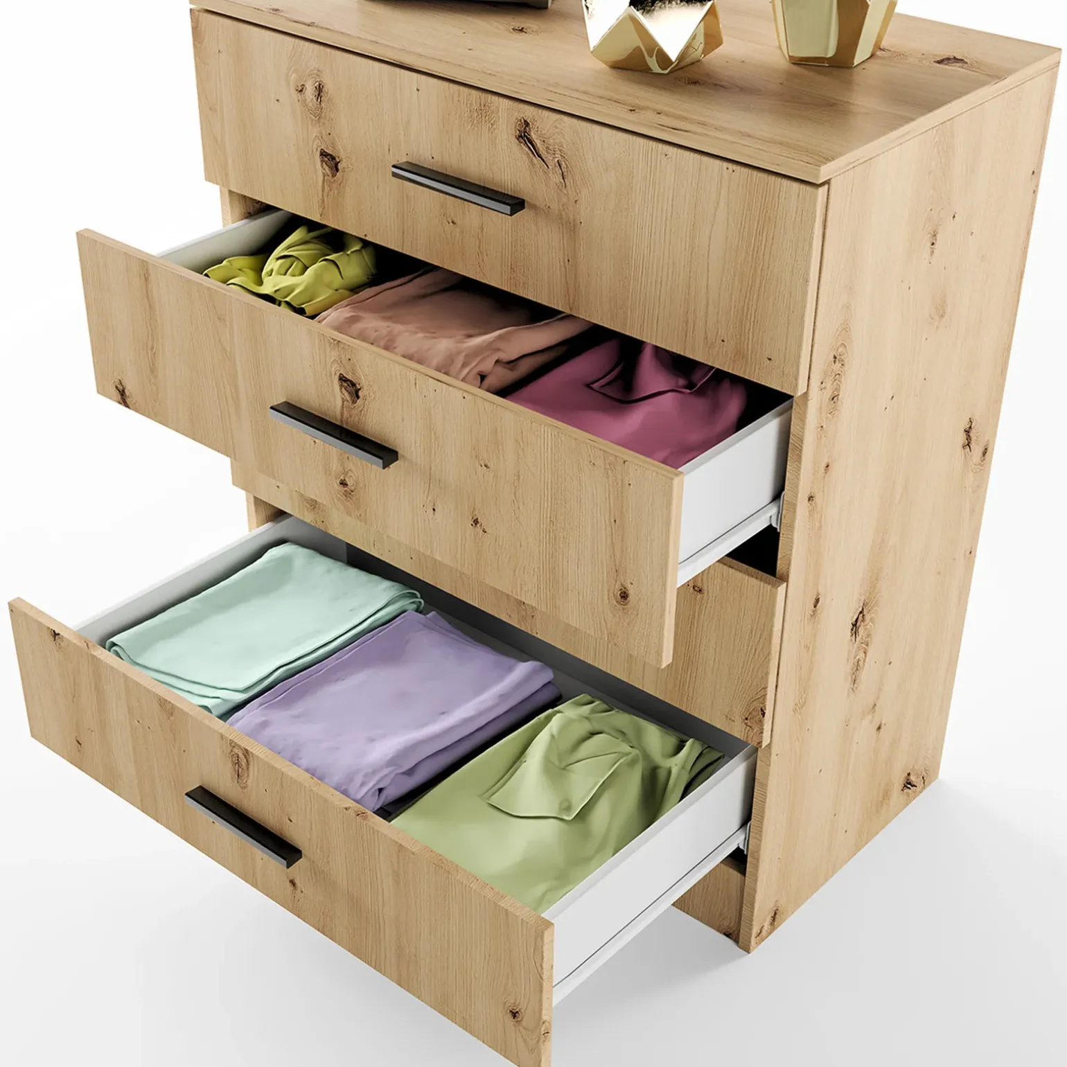 Comò 80x91h cm 4 cassetti moderno rovere rustico Cavour Gihome®