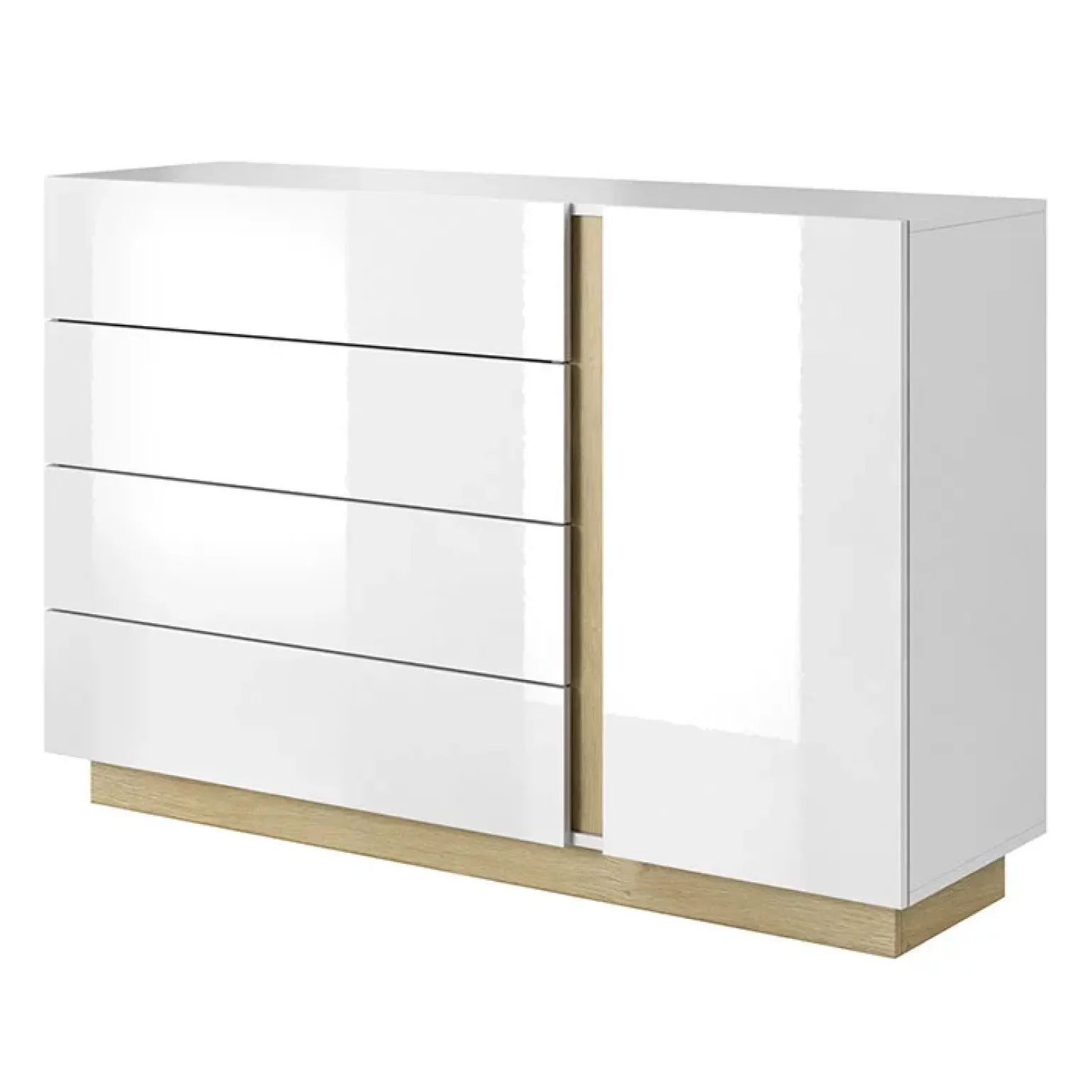 Comò 138x91h cm con cassetti moderno bianco lucido rovere Noa