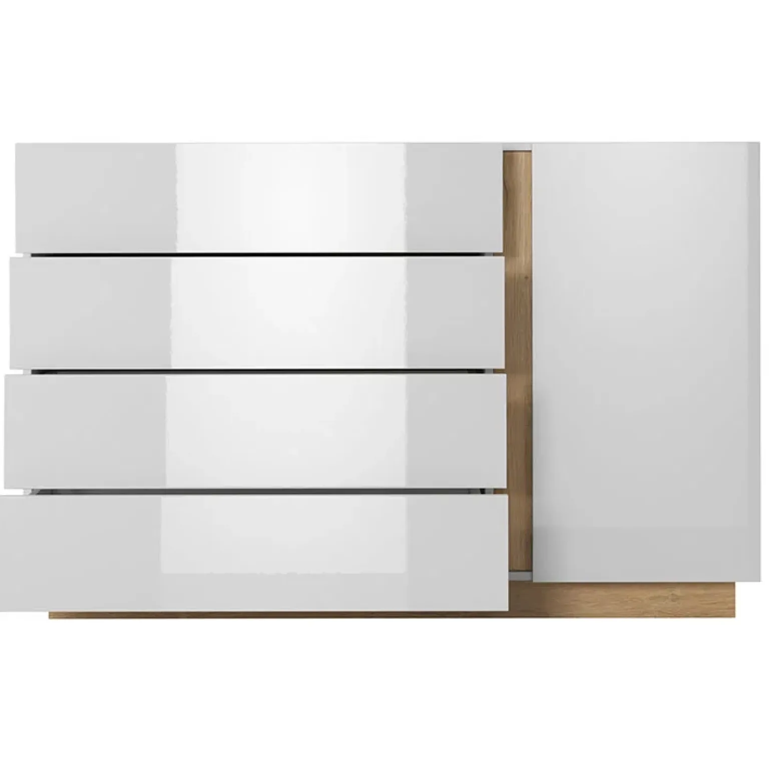 Comò 138x91h cm con cassetti moderno bianco lucido rovere Noa