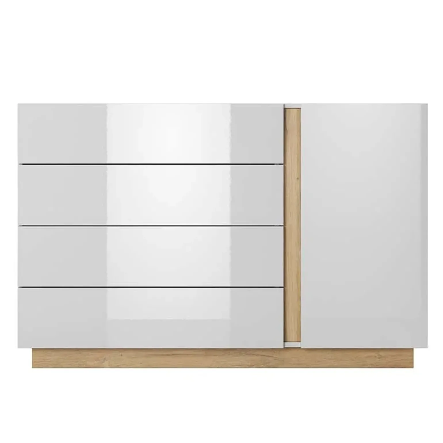 Comò 138x91h cm con cassetti moderno bianco lucido rovere Noa