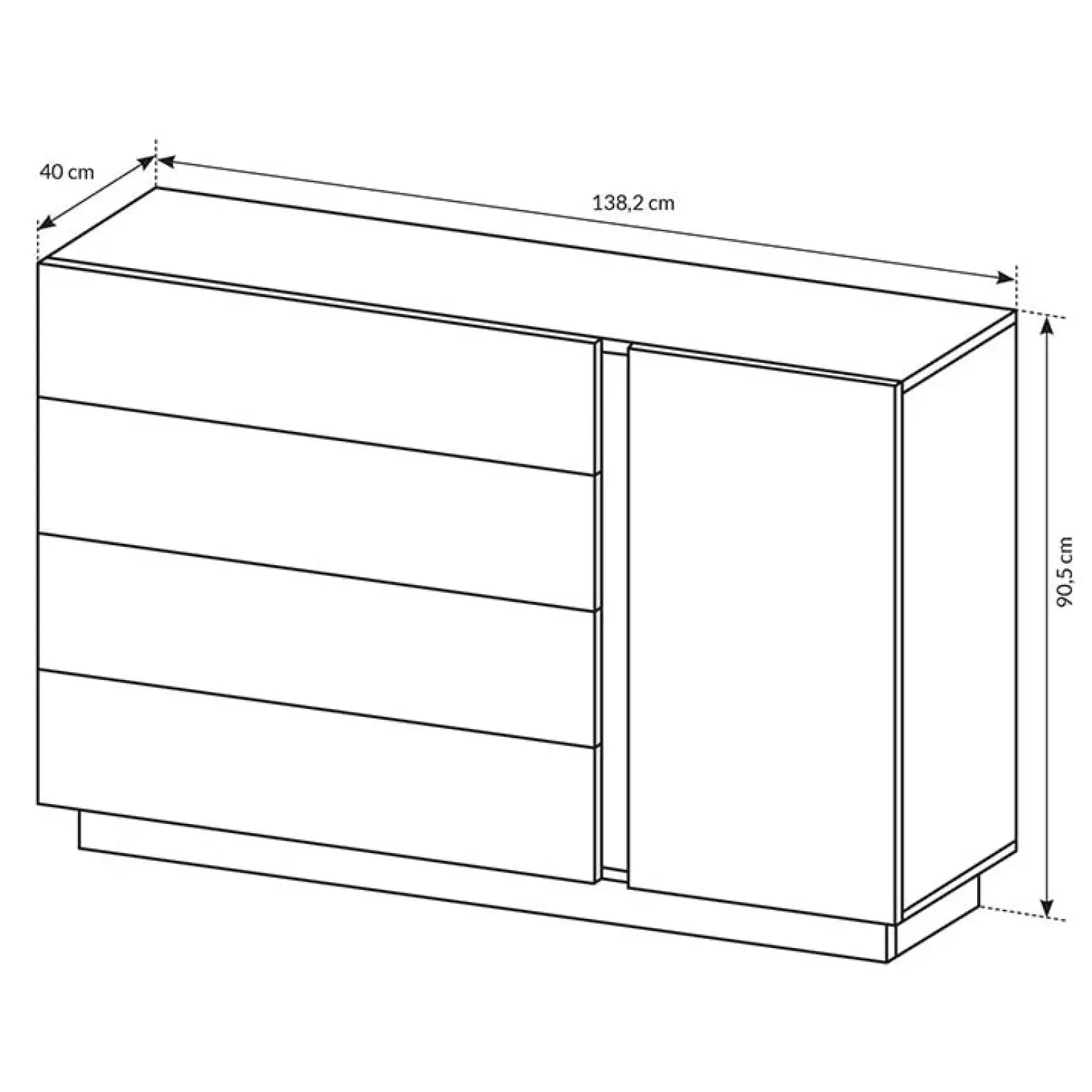 Comò 138x91h cm con cassetti moderno bianco lucido rovere Noa