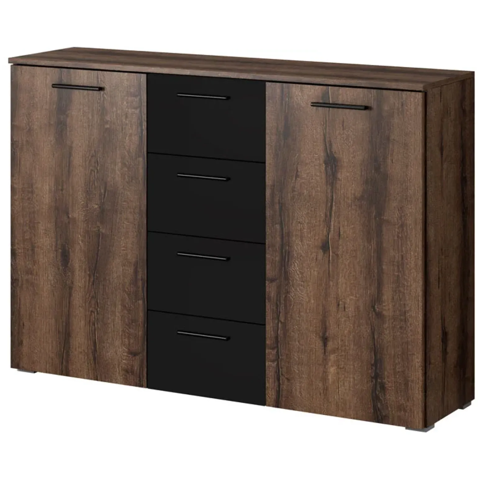 Comò 132x93h cm moderno rovere scuro nero Lisbona Gihome®