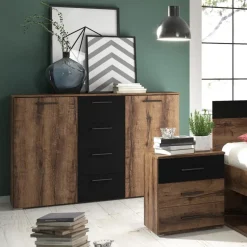 Comò 132x93h cm moderno rovere scuro nero Lisbona Gihome®