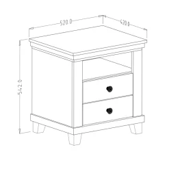 Comodino 52x54h cm 2 cassetti moderno bianco frassinato quercia Texel