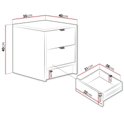 Comodino 35x40h cm 2 cassetti cannettato beige Athena