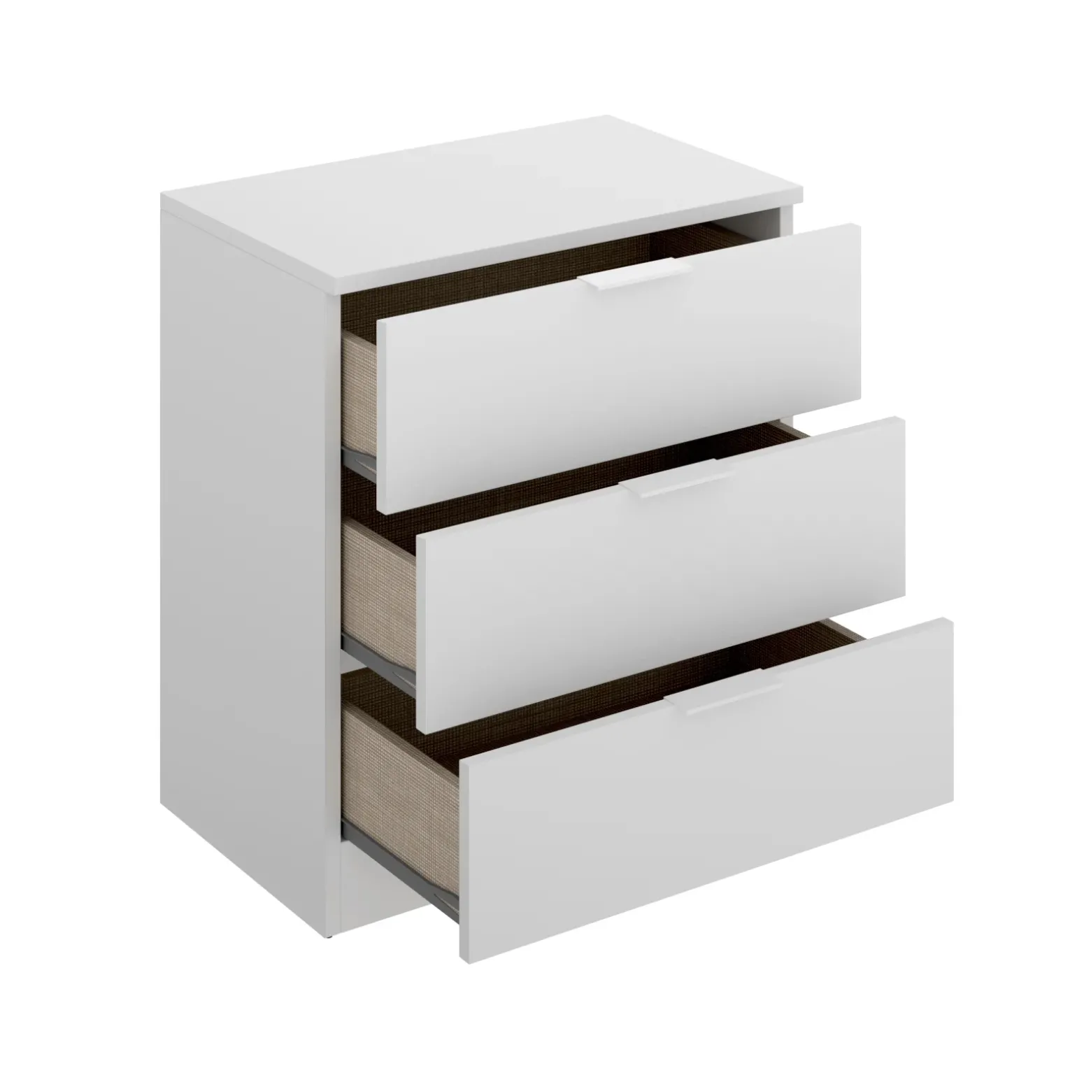 Comodino 50x58h cm 3 cassetti moderno bianco opaco Manuel