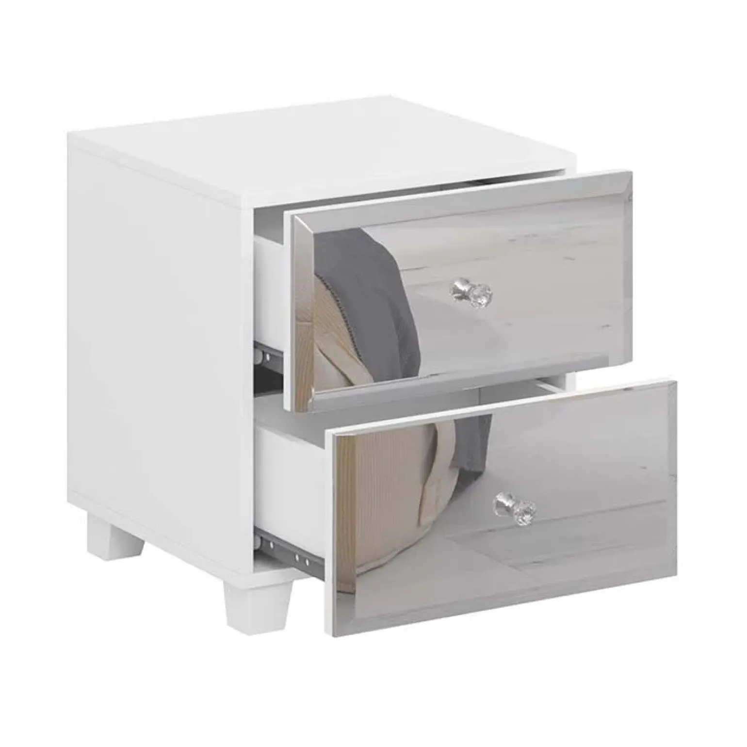 Comodino 45x51h cm 2 cassetti design con specchio bianco Selva