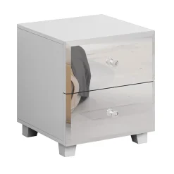 Comodino 45x51h cm 2 cassetti design con specchio bianco Selva