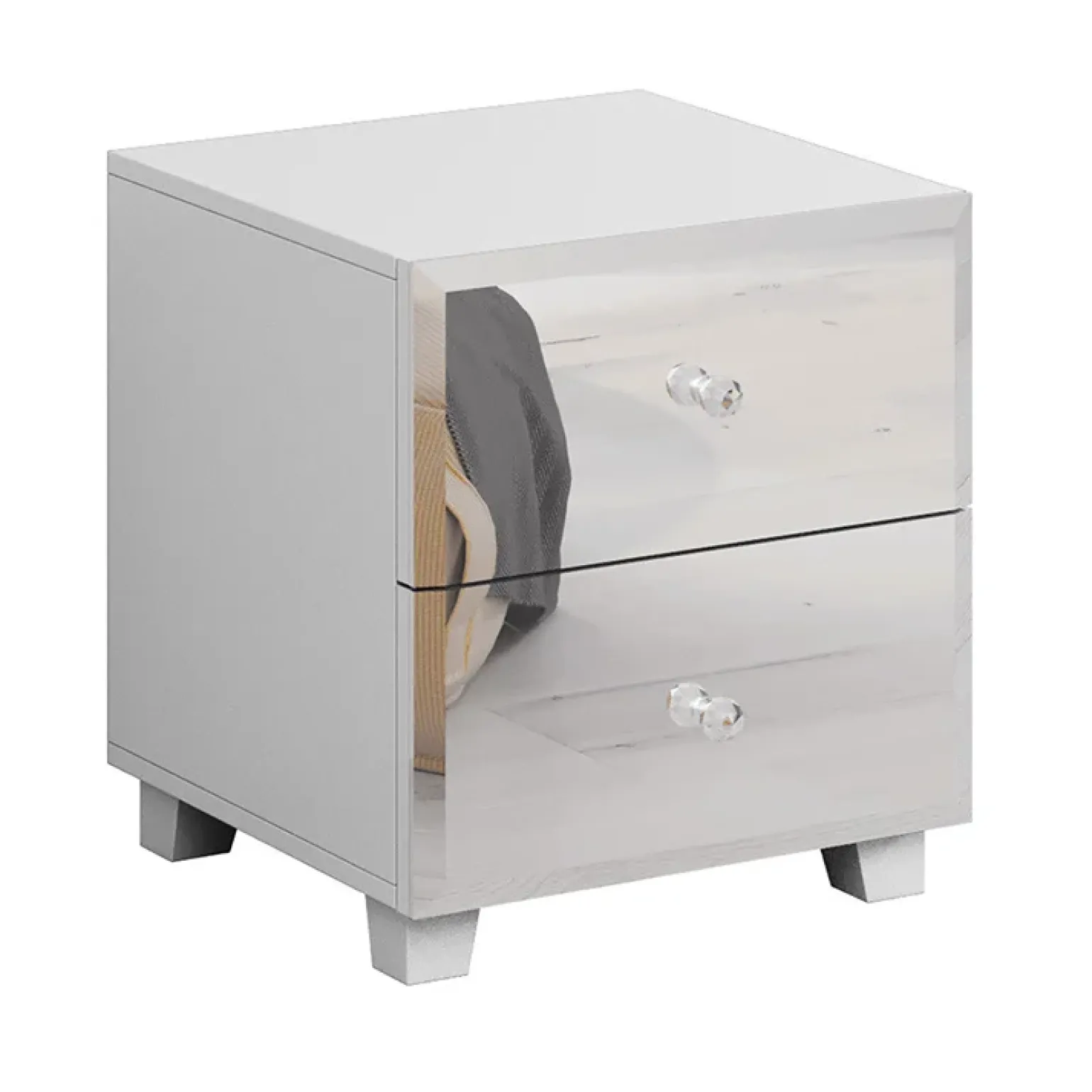 Comodino 45x51h cm 2 cassetti design con specchio bianco Selva