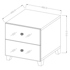 Comodino 45x51h cm 2 cassetti design con specchio bianco Selva