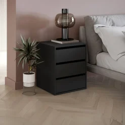 Comodino 50x60h cm 3 cassetti nero Ombra