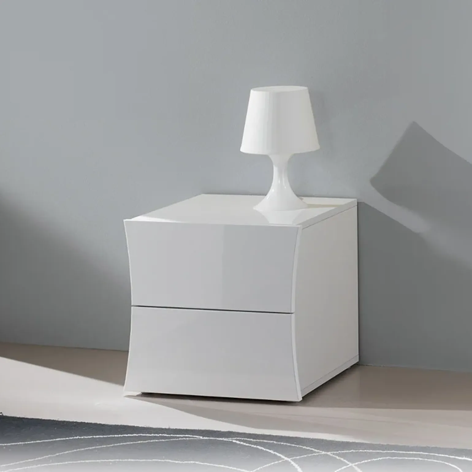 Comodino 50x40h cm 2 cassetti moderno bianco lucido Neve
