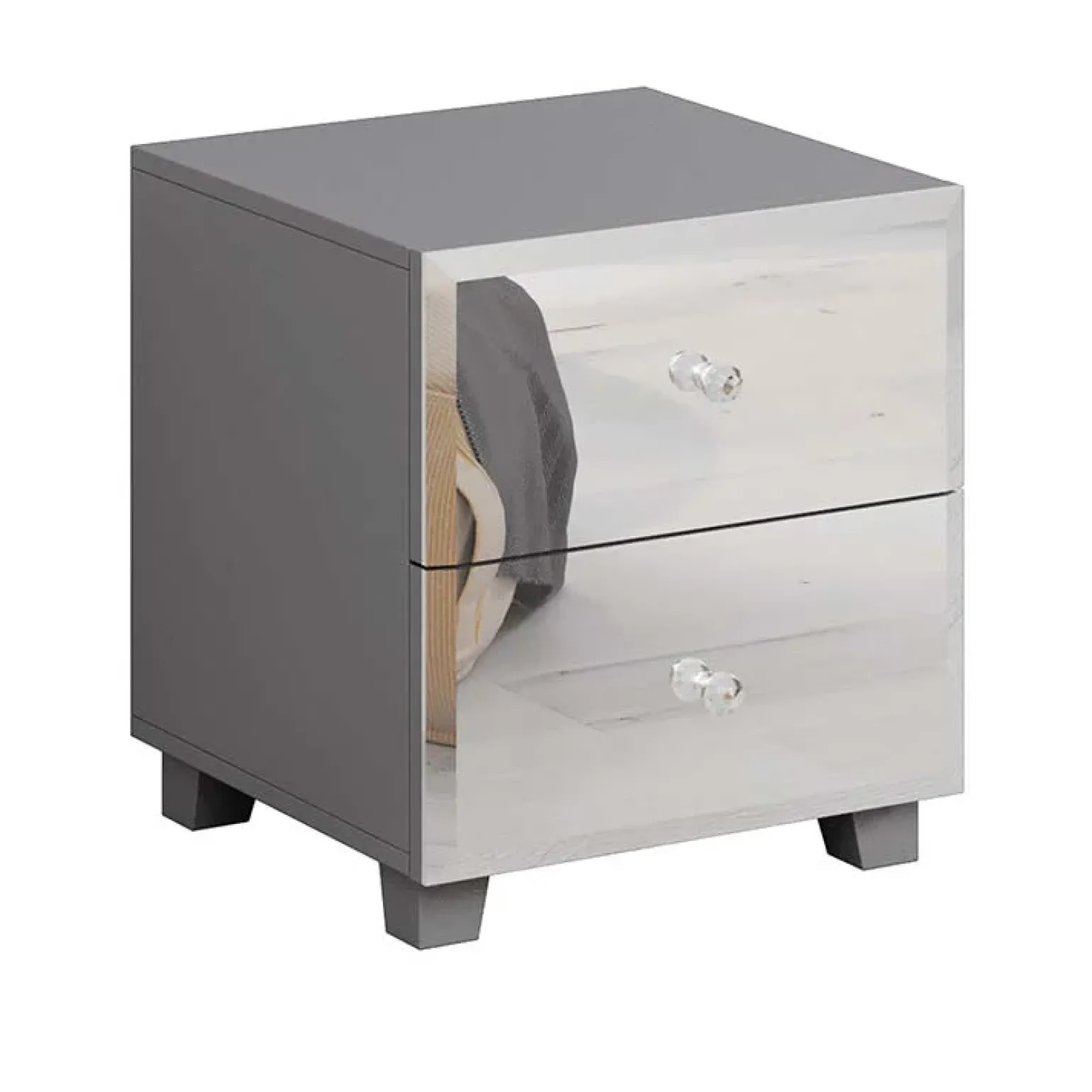 Comodino 45x51h cm 2 cassetti design con specchio grigio Selva