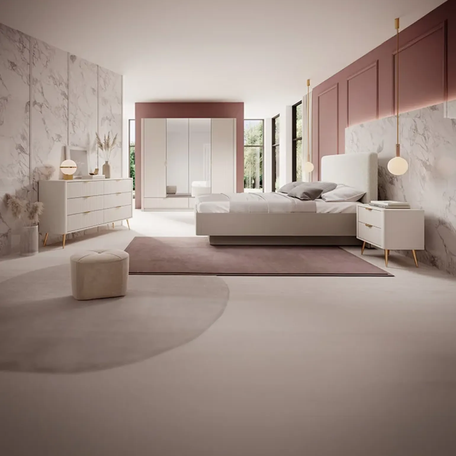Comodino 63x55h cm 2 cassetti beige cannettato Ramis
