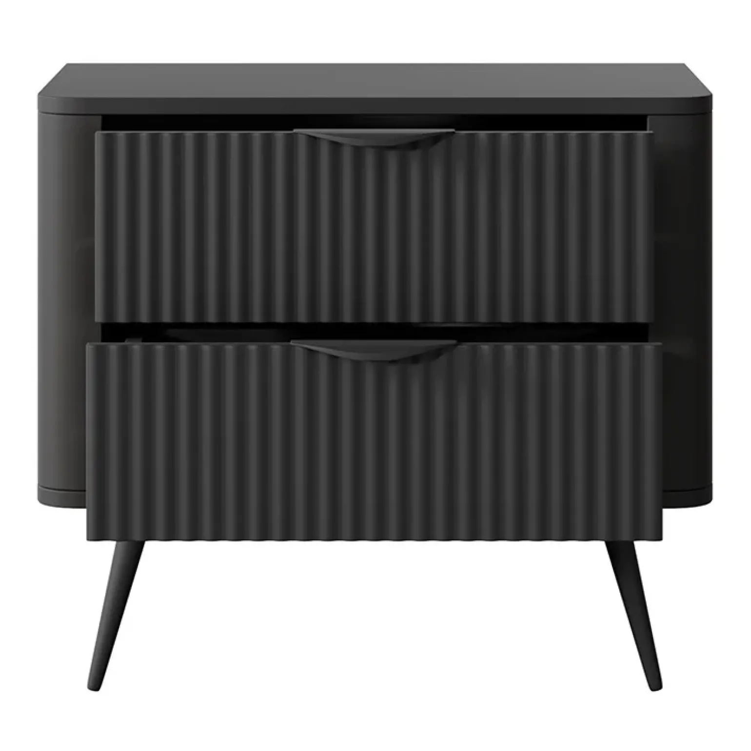 Comodino 63x55h cm 2 cassetti nero opaco cannettato Ramis