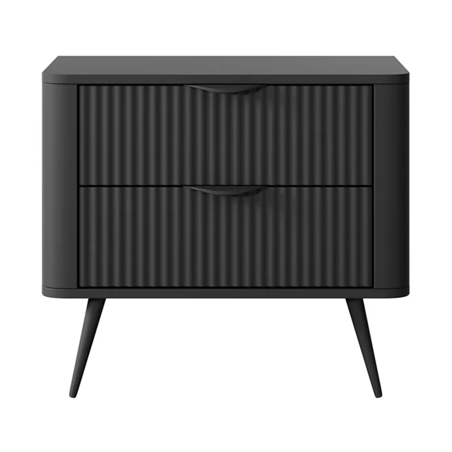 Comodino 63x55h cm 2 cassetti nero opaco cannettato Ramis
