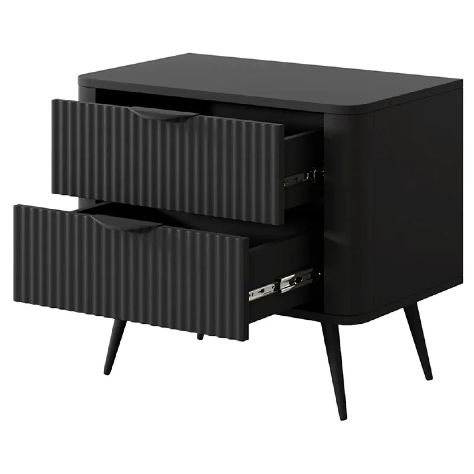 Comodino 63x55h cm 2 cassetti nero opaco cannettato Ramis