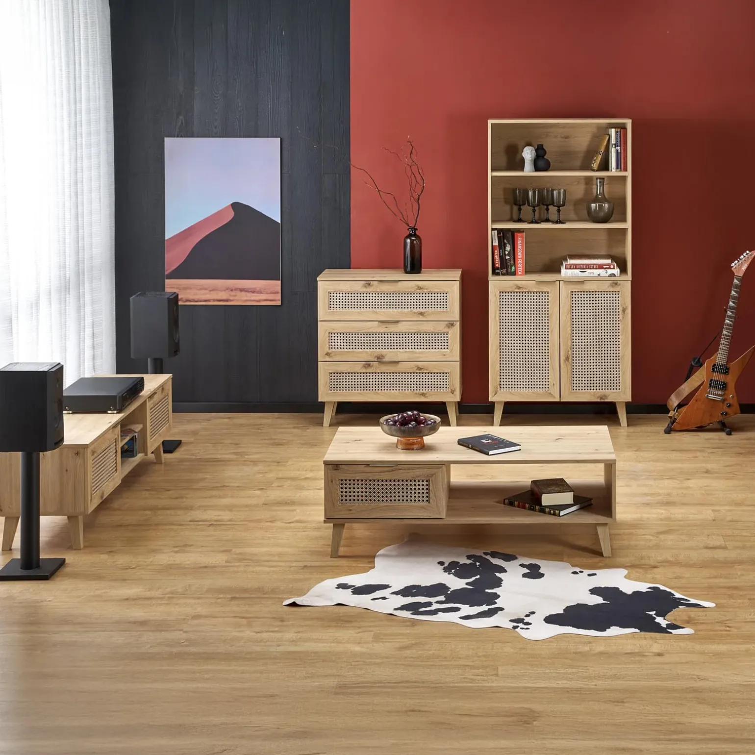 Comodino 50x52h cm 2 cassetti moderno rovere Sombra