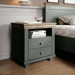 Comodino 52x54h cm 2 cassetti moderno verde quercia Texel