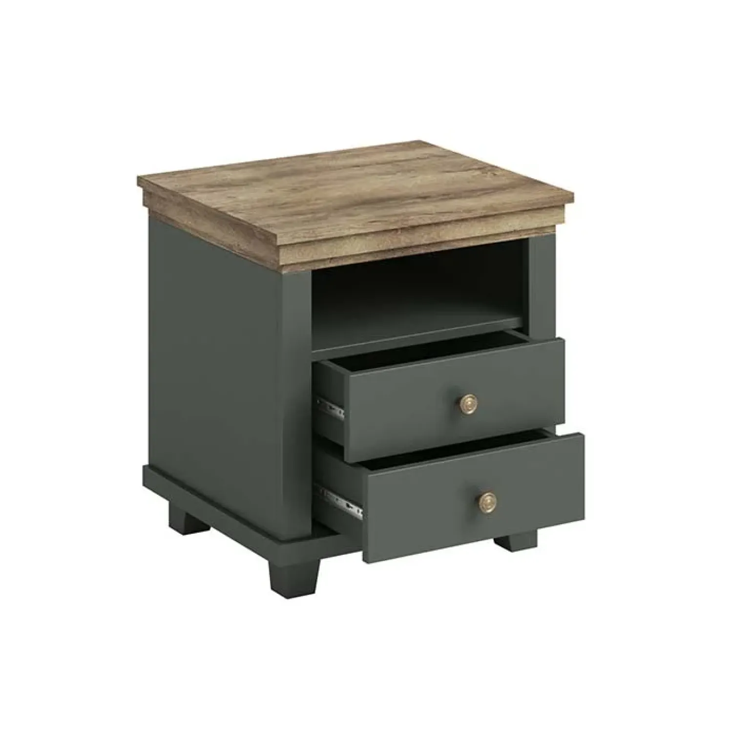 Comodino 52x54h cm 2 cassetti moderno verde quercia Texel