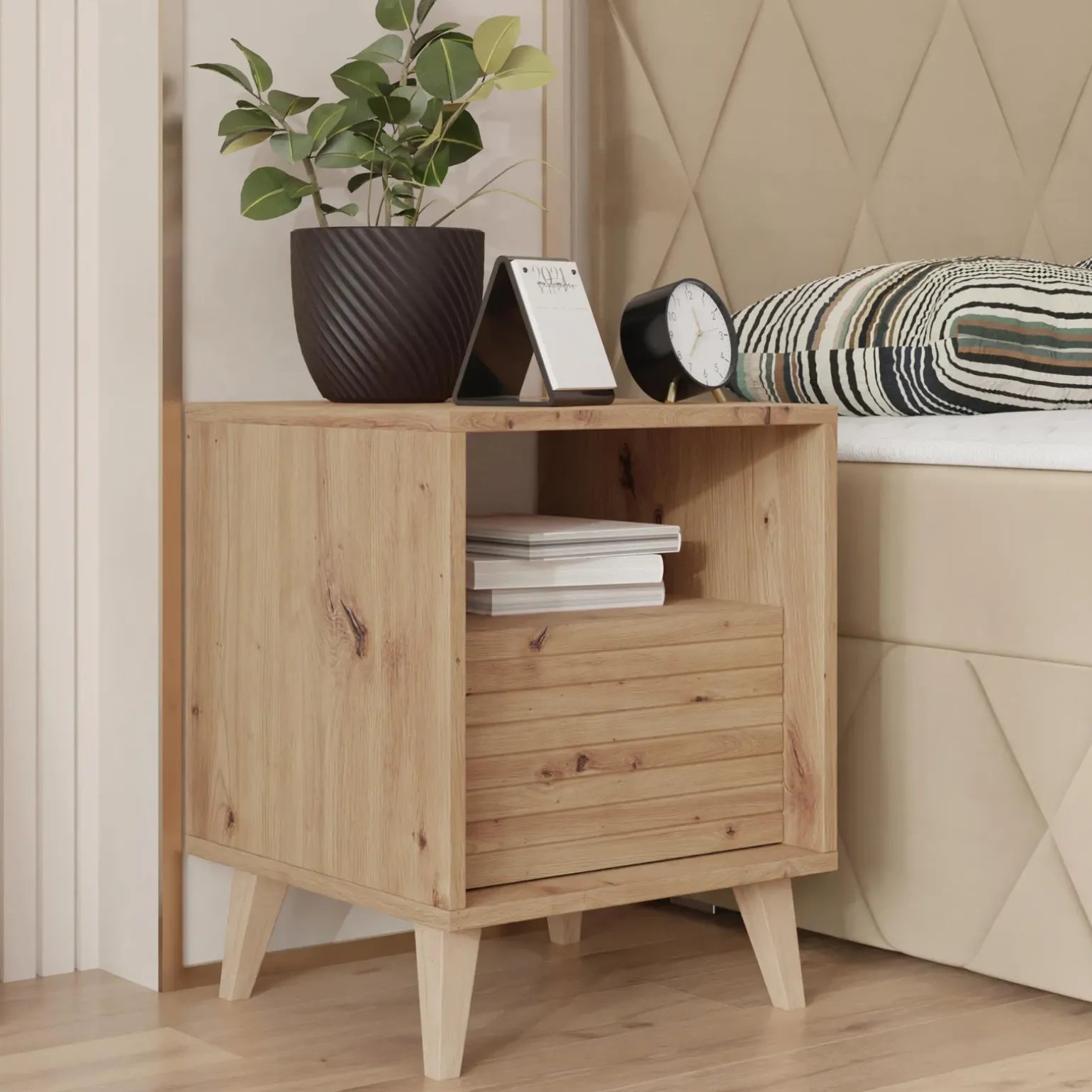 Comodino 40x52h cm 1 cassetto moderno rovere Branch