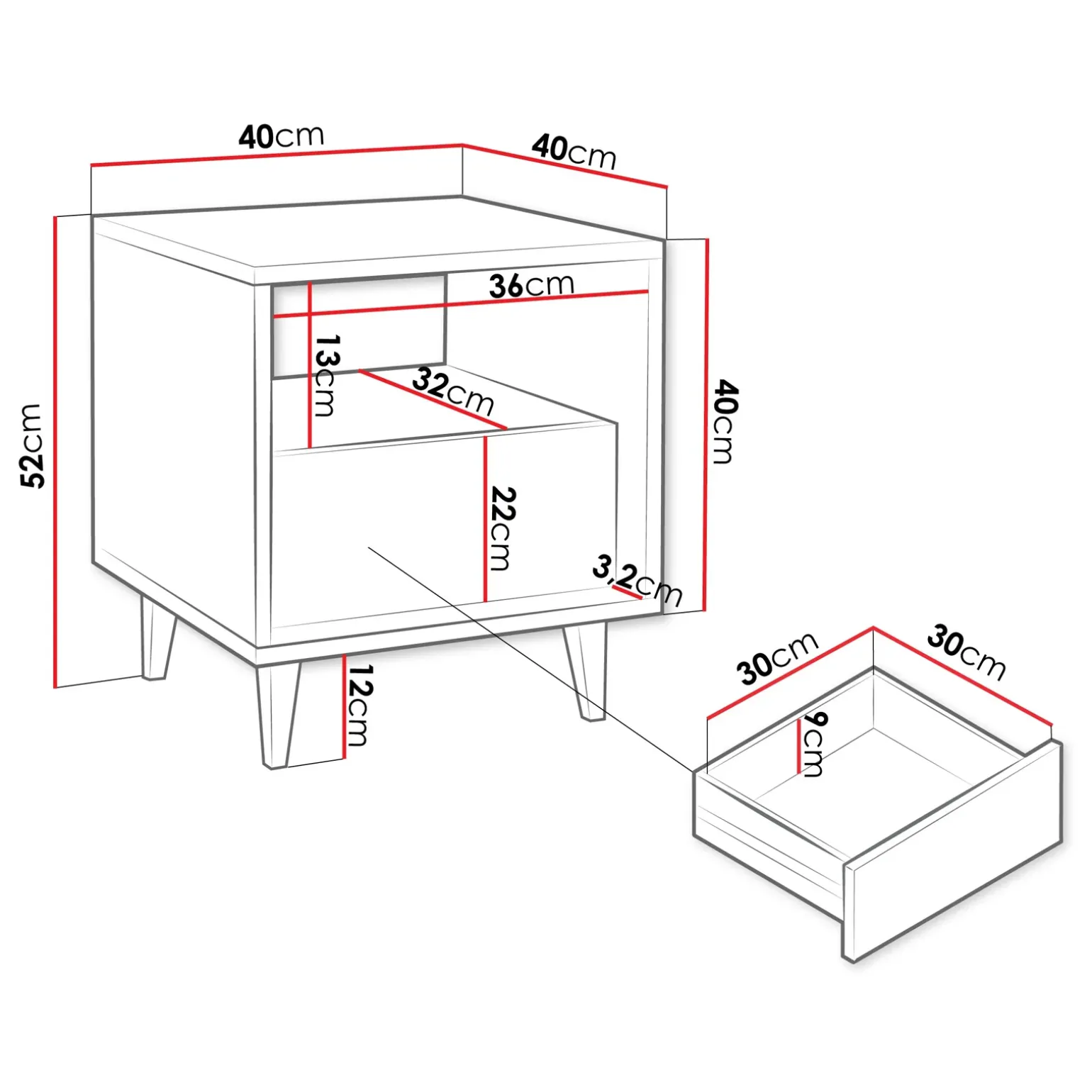 Comodino 40x52h cm 1 cassetto moderno rovere Branch
